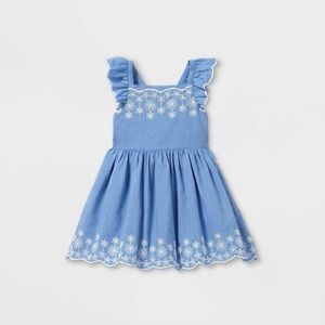 Toddler girls embroidered flutter sleeve dress eyelet blue and white size 2T